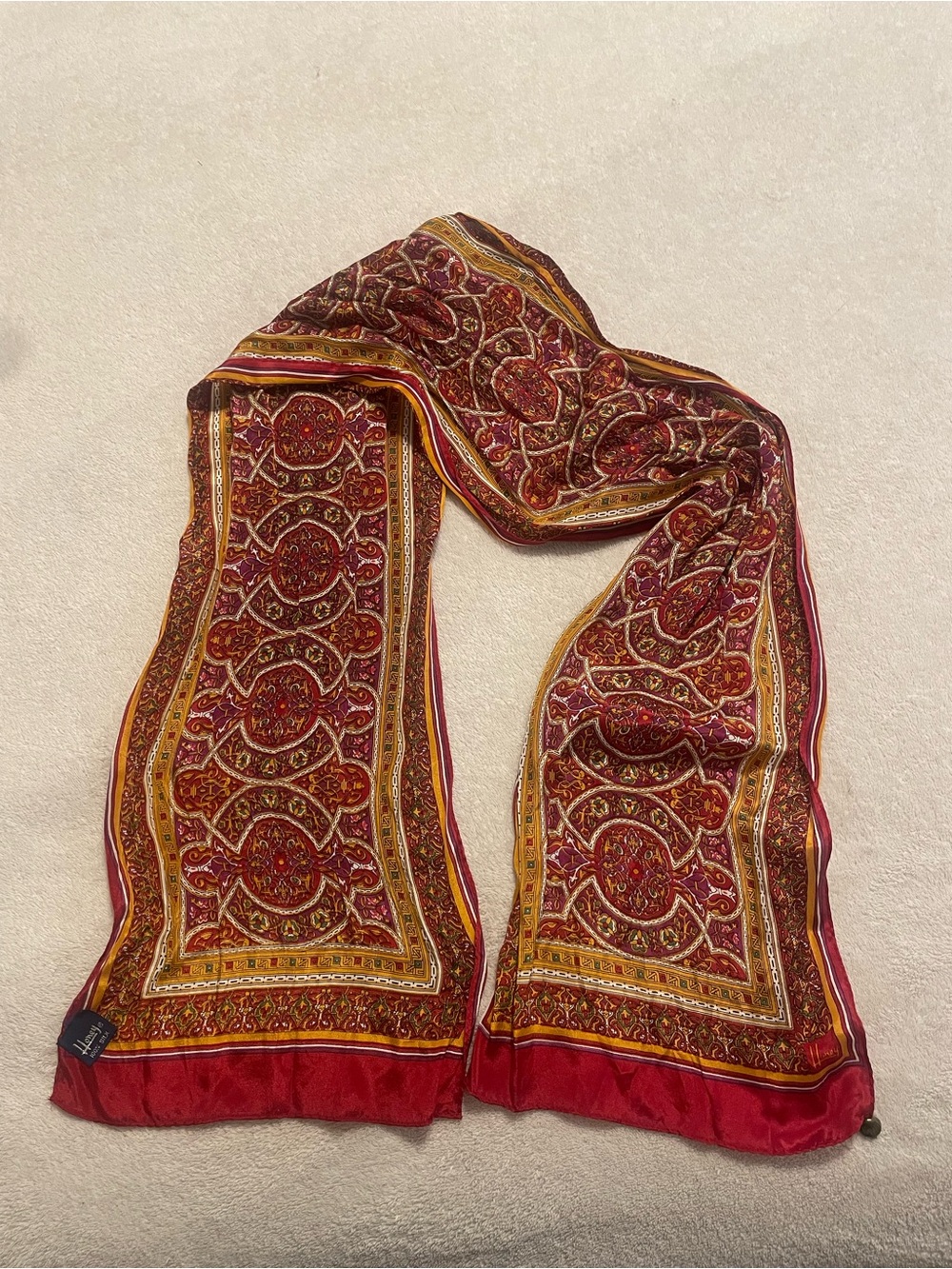 Vintage Honey Japanese 100% Silk Red Paisley multicolor Women's Scarf 52” x 10”